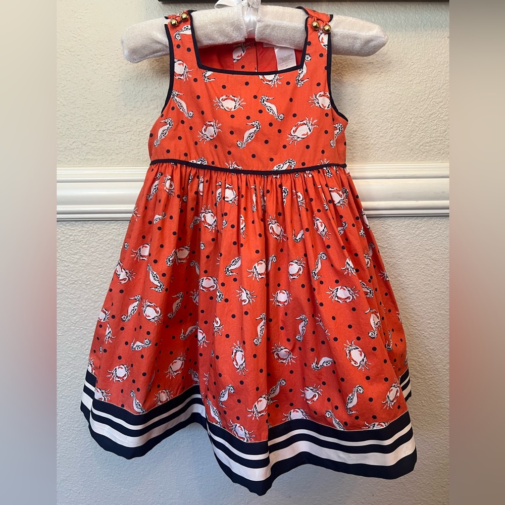 Janie and Jack Seahorse Sails Orange Crab Print Nautical Dress Size 2T